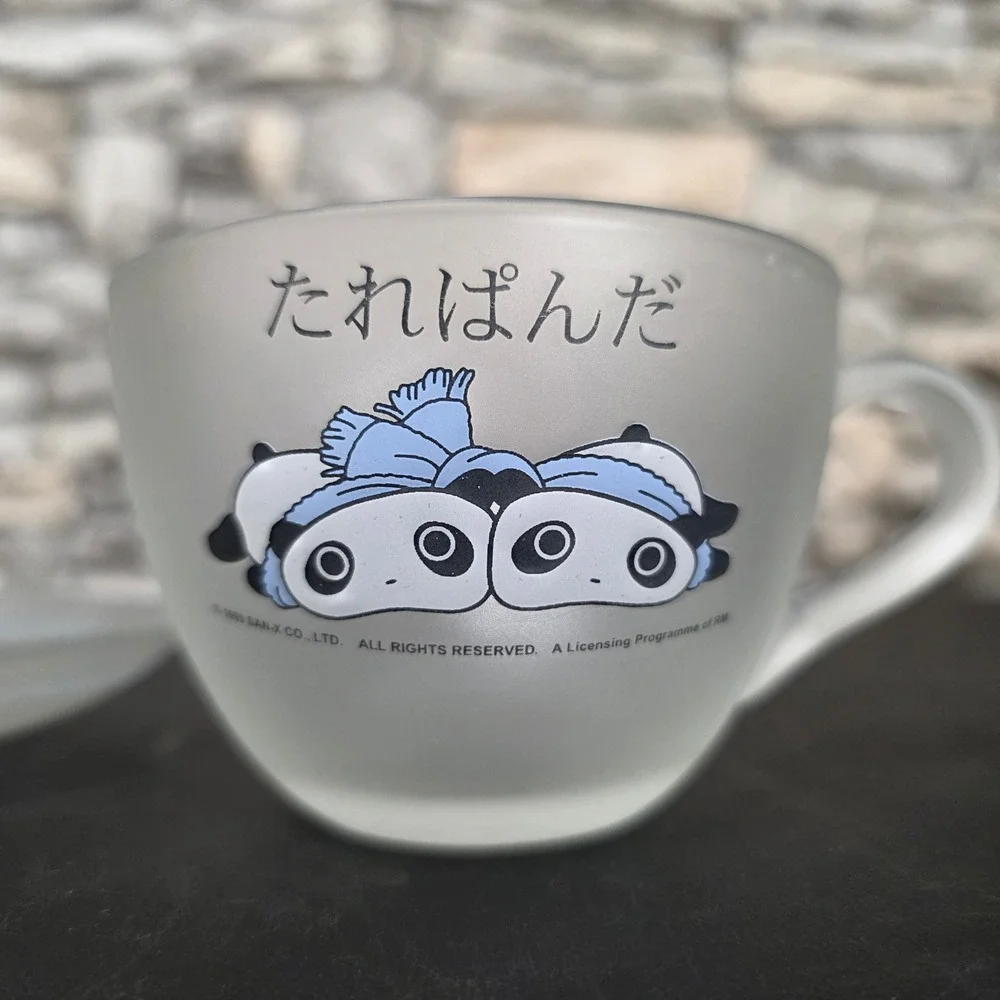 San-X Tarepanda 1999 Frosted Glass Cup‎ & Saucer Set Heisei Retro